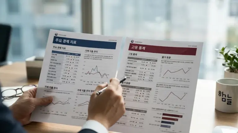 취업자 수 통계와 임금근로 일자리 통계 두 자료를 비교하는 장면