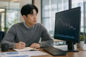 채권시황 그래프를 확인하는 장면