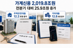 주택관련대출과 기타대출 증가를 나란히 보여주는 가계신용 통계 장면