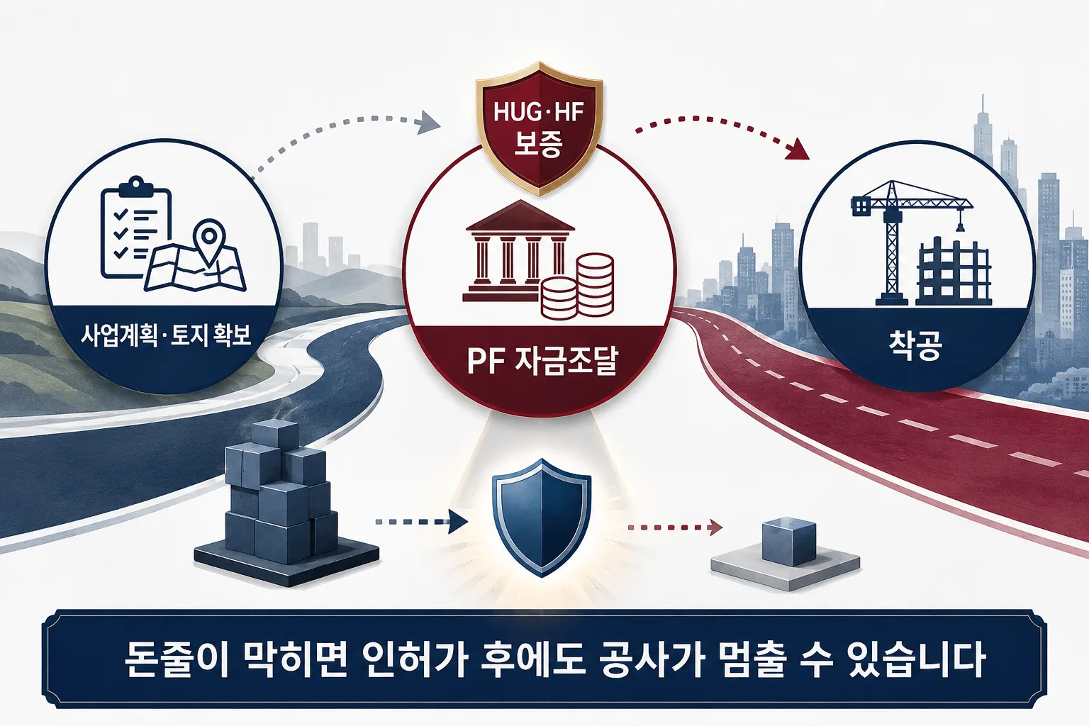 사업계획 토지 확보 PF 자금조달 HUG HF 보증 착공으로 이어지는 구조 이미지