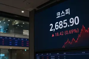 증권거래소 전광판에 표시된 지수 화면