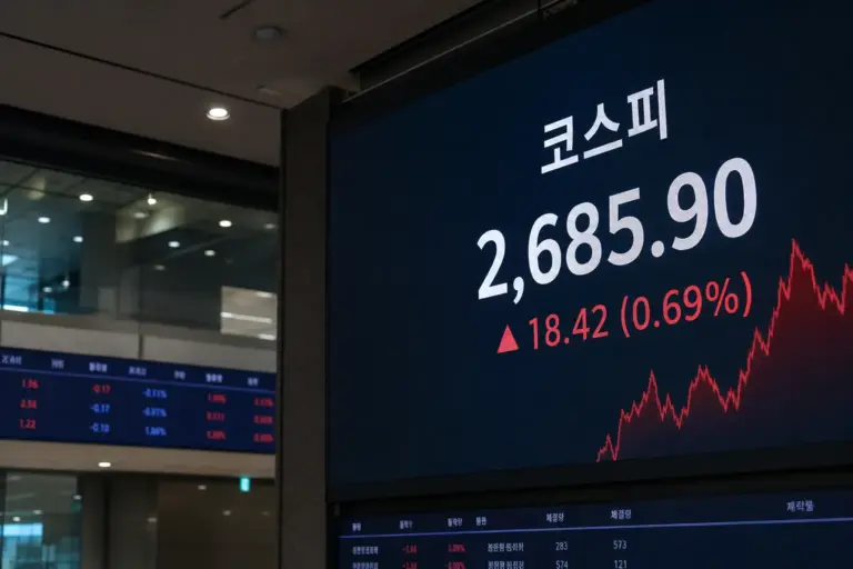 증권거래소 전광판에 표시된 지수 화면