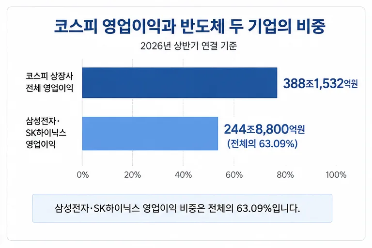 코스피 전체 영업이익과 두 반도체 기업의 이익 비중을 비교한 막대그래프