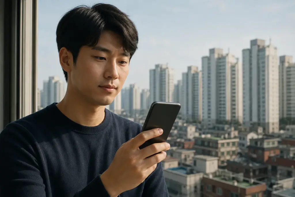 청약 경쟁률 결과를 스마트폰으로 확인하는 장면
