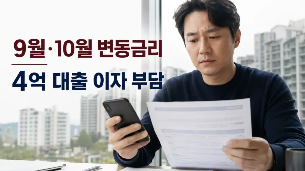 변동형 주담대 금리 상승과 4억원 대출 이자 부담을 설명하는 대표 이미지