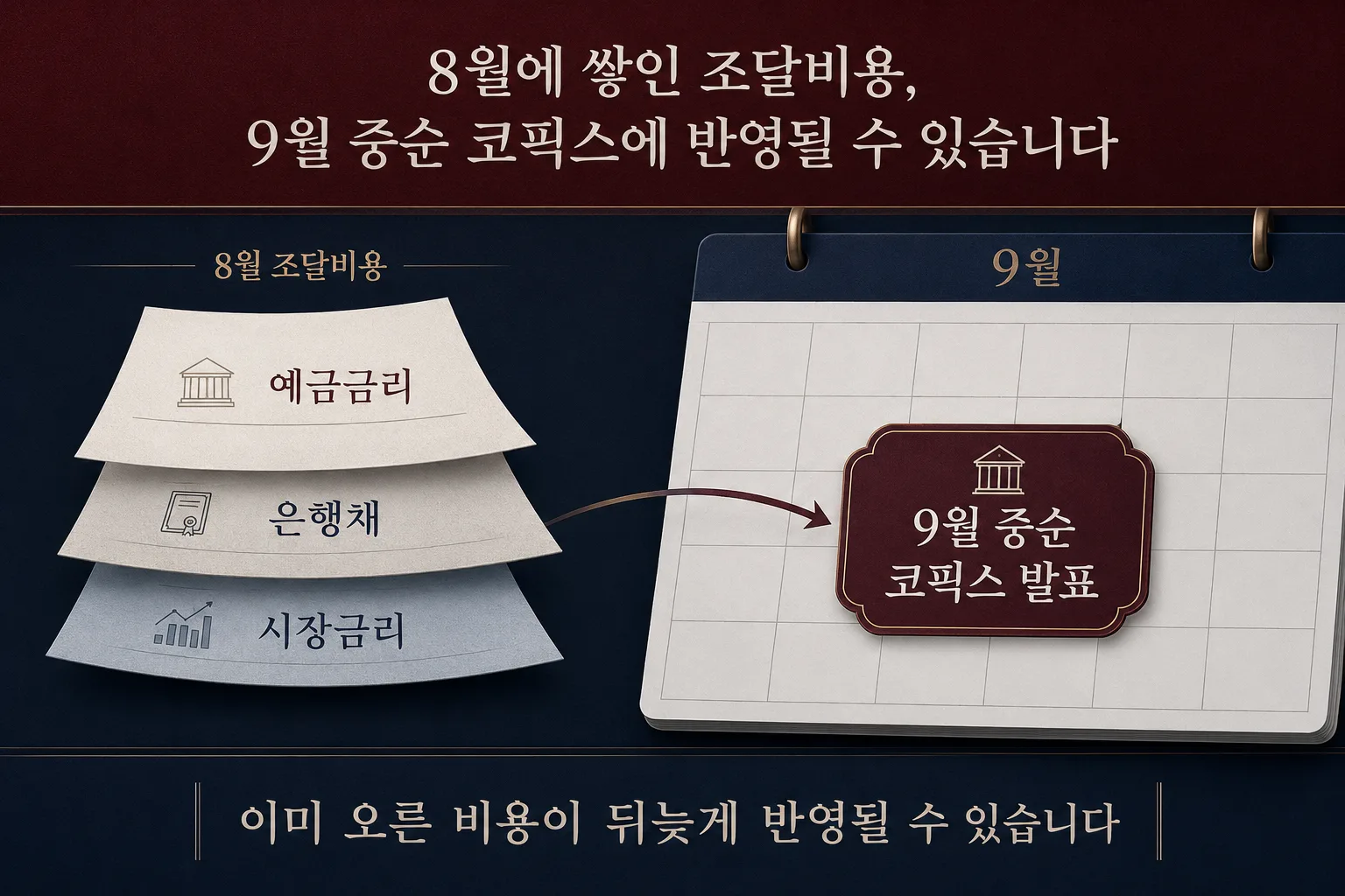 9월 코픽스에는 이미 쌓인 은행 자금조달 비용이 반영될 수 있음을 보여주는 이미지