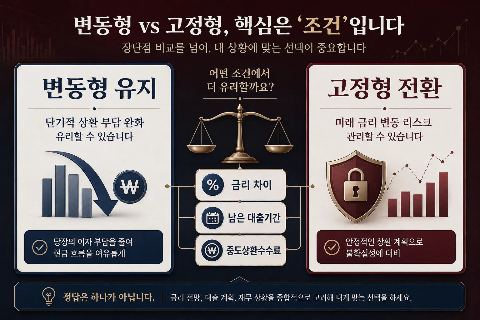 변동금리와 고정금리를 갈아탈 때 비교해야 할 조건 이미지