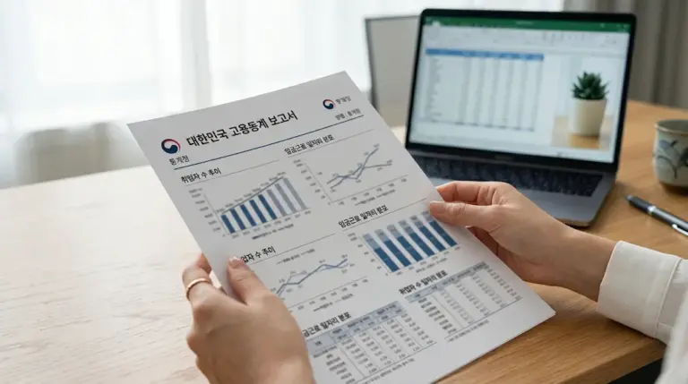 청년 고용률과 실업률 통계 자료를 검토하는 장면
