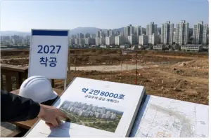 공공주택 개발 예정 부지와 2027년 착공 계획을 확인하는 현장 모습