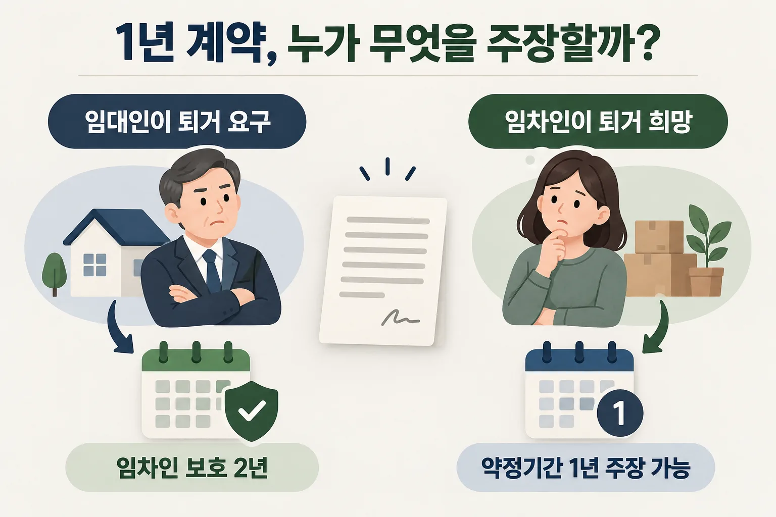 1년 계약에서 임대인과 임차인이 주장할 수 있는 기간 비교