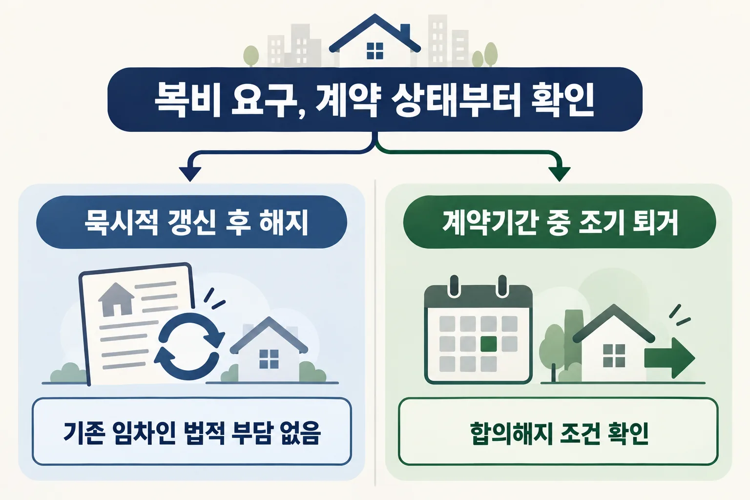 묵시적 갱신 후 해지와 계약기간 중 조기 퇴거의 중개보수 차이