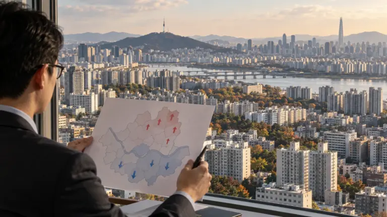 서울 아파트 단지와 지역별 상승·하락 방향을 살펴보는 부동산 분석 장면