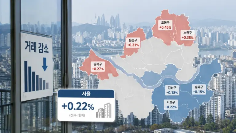 서울 아파트 거래절벽과 지역별 집값 차이를 보여주는 이미지